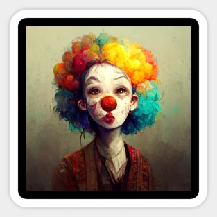 Colorful clown face with big hair. Sticker